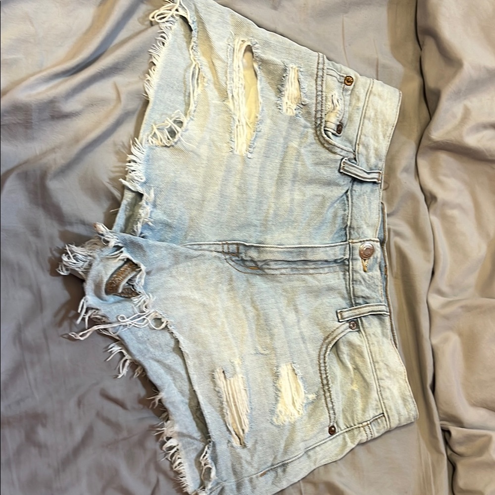 Aeropostale Blue Distressed Jean Shorts High-Waisted